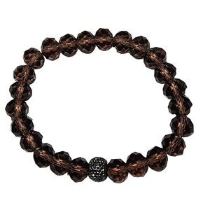 Elegant Brown Crystal Beaded Stretch Bracelet Black Rhinestone Accent Bead Women